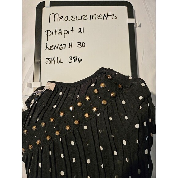 Woman Within  Size 14/16 Black White Polka Dot Crinkle Blouse - Picture 8 of 8